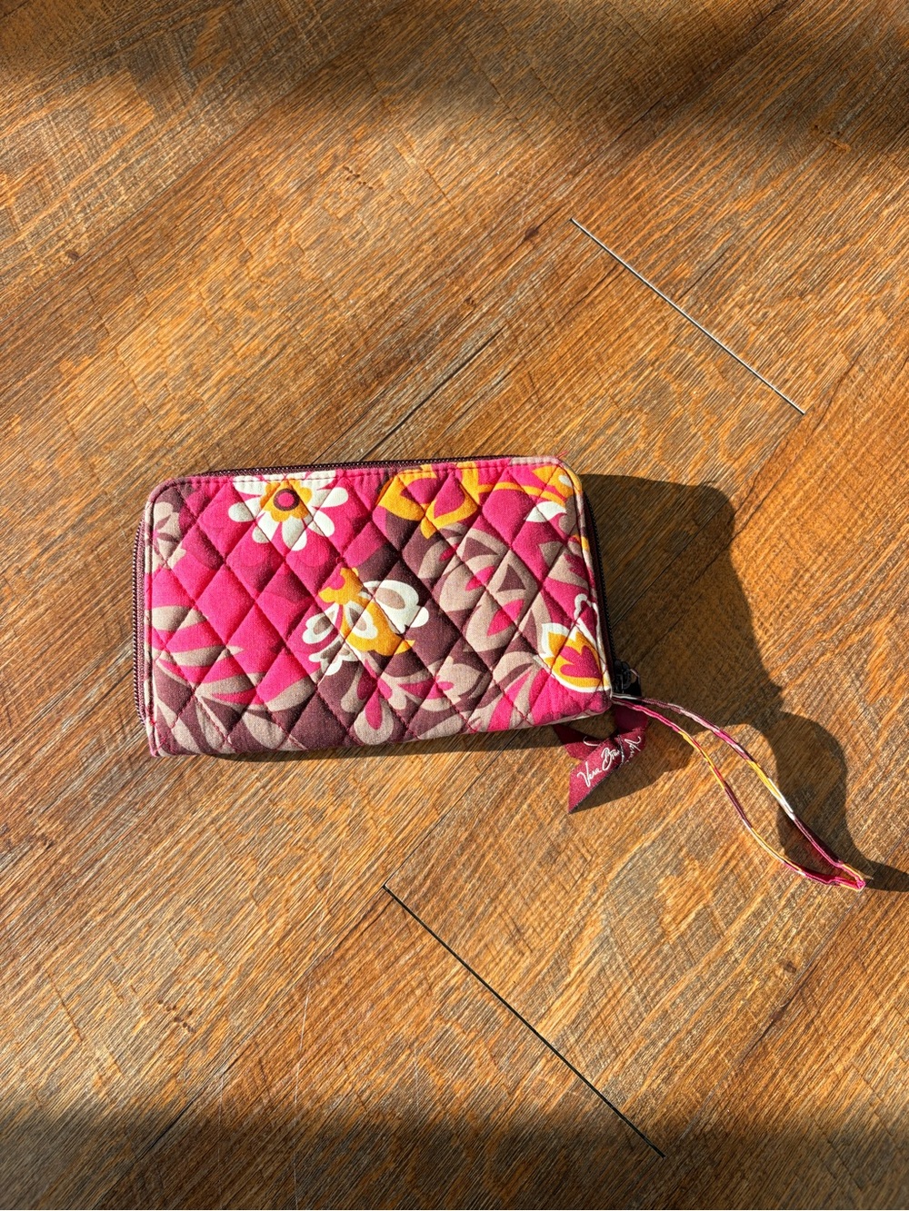 Vera Bradley Quilted Floral Zip Wallet in Pink, Brown & Yellow
